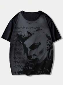 ROMWE MEN Grunge Punk Men's Opiumcore Dark Printed T-Shirt - Black - View 1