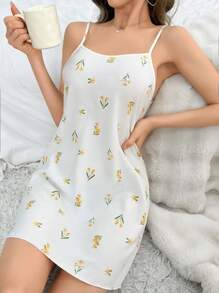 花卉印花细肩带睡裙 睡衣裙 - 彩色 - 查看 4