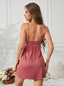 SHEIN Women's Spliced Lace Cami Sleep Dress Pajama Dress