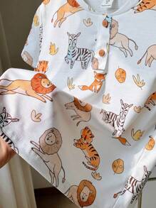 SHEIN Chemise décontractée pour garçon de style institut et T-shirt à manches courtes et imprimé animal confortable et respirant avec shorts pour la rentrée scolaire printemps-été