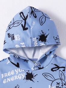 SHEIN 男童休闲涂鸦印花卫衣套装，包括一件卫衣和一件圆领卫衣 - 彩色 - 查看 4