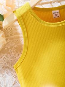 Tween Girl 2pcs/Set Solid Color Round Neck Top And Flower Printed Pants - Yellow - View 7