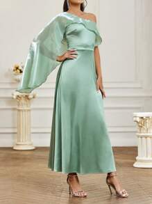 SHEIN Belle Vestido De Dama De Honor Estilo Un Hombro Con Cuello Y Cinturón Con Volantes