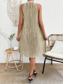 Chiquease Vestido Ajustado Texturizado Sin Mangas Para Mujer - Caqui - Ver 2