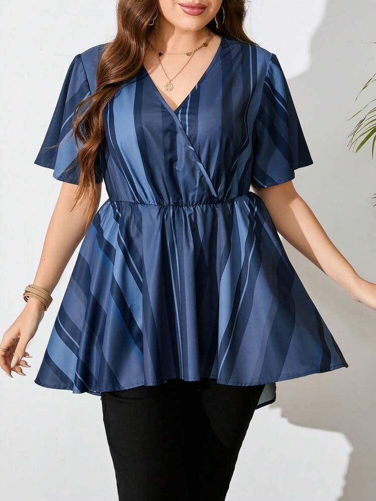 Plus Size Women'S Striped Mom Shirts For Summer