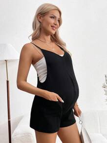 SHEIN Adjustable Maternity Suspender Overall Jumpsuit, Perfect For Summer - Black - View 5