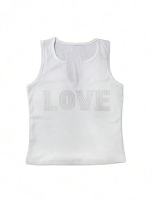 INAWLY Women'S Plus Size White Tank Top With Rhinestone Decor - White - View 3