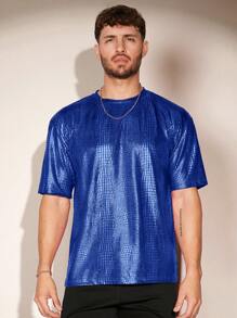 GENTILAND Men's Crocodile Textured Stretch Knit T-Shirt - Royal Blue - View 1