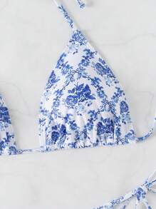 SHEIN Swim Bãi biển mùa hè 2 cái/bộ Bộ Bikini hai dây in hoa dành cho nữ - Nhiều màu - Xem 5