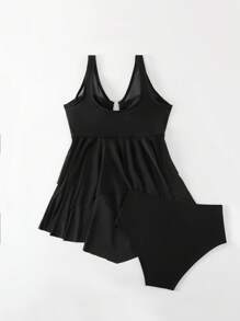 Swim Lushoire Mesh Spliced V-Neck Tankini Swimwear Set Summer