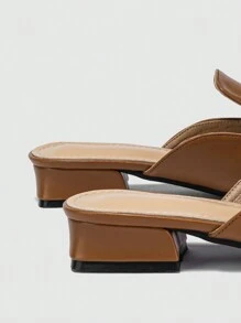 Damskie wygodne, uniwersalne, wsuwane pantofle z odkrytym tyłem, na jesień 2025 r., nowe, proste, skórzane, na grubym obcasie, z miękkiej skóry, ze spiczastym noskiem