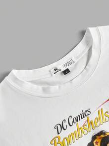 DC Women Core X SHEIN Nhân vật hoạt hình Và Đồ họa Chữ cái Thả vai Áo phông Crop - trắng - Xem 4