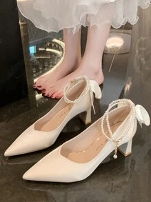 Giày cao gót đế thấp đơn giản cho nữ, thoải mái khi mang cả ngày, thích hợp cho buổi phỏng vấn xin việc, thời trang và đa năng - Màu be - Xem 2