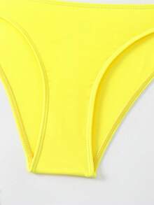 SHEIN Swim Women'S Beaded Solid Color Crew Neck Bikini Set - Yellow - View 4