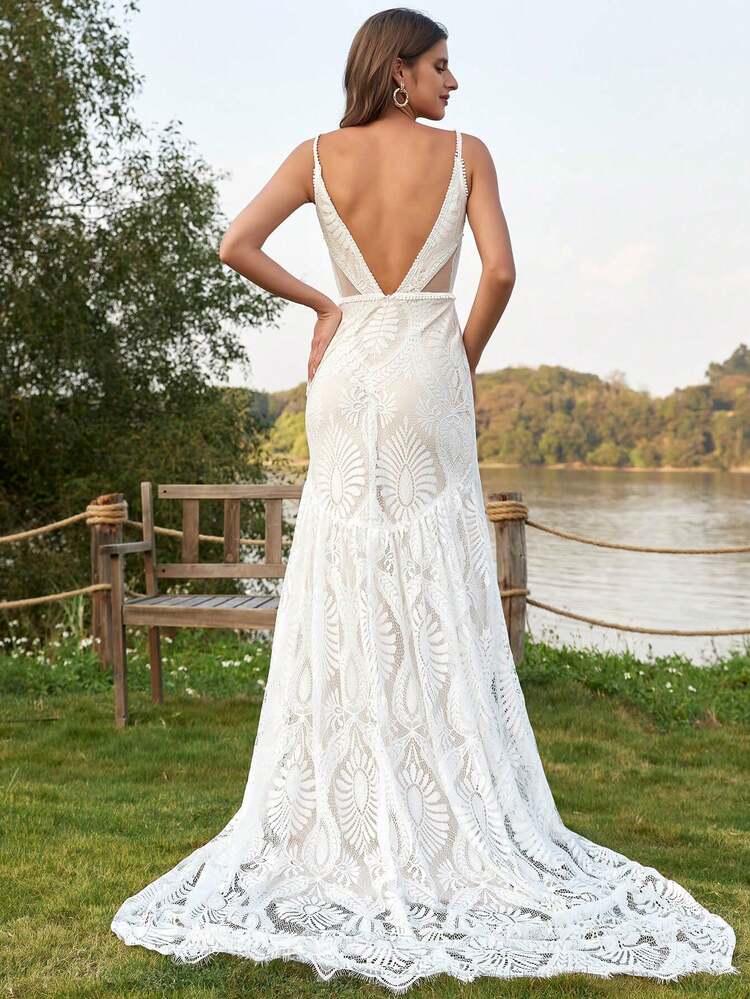 shein beach wedding dresses SHEIN VCAY Tie Backless Tassel Tie Mesh Halter Summer Woman Beach Dres   Kaivla
