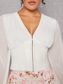 SHEIN Unity Lantern Sleeve Hook & Eye Corset Top - White - View 5