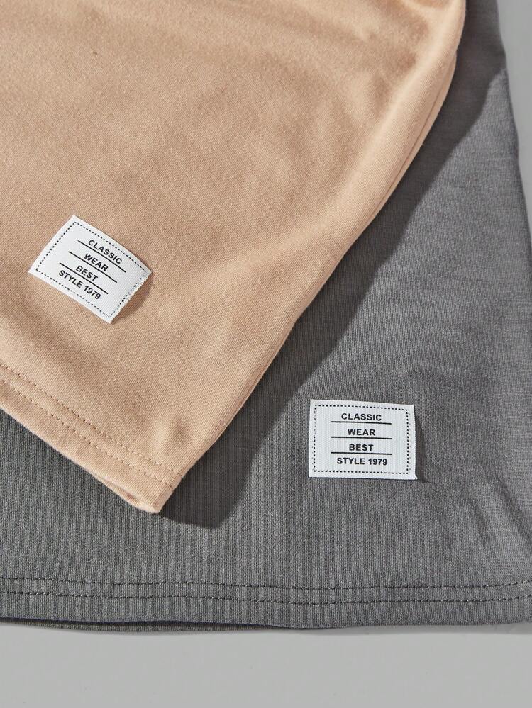 2pcs Tween Boys' Casual Street Style Letter Print Round Neck Short Sleeve Knit T-Shirt