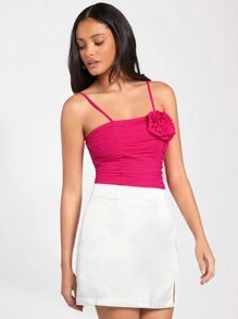 Forever 21 Women's Pink Pleated Double-Layer Handmade Flower Bodysuit - Hot Pink - View 3