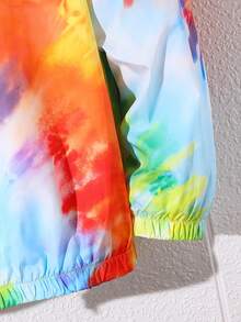 SHEIN 適合青少年男孩的休閒漸變染色連帽拉鍊編織夾克，帶印花，適用於度假 - 彩色 - 查看 5