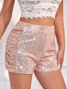 Zolique Glitter Side Stripe Pleated Casual Shorts - Champagne - View 5