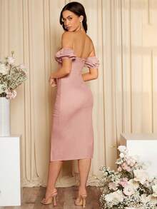SHEIN Belle Solid Color V-Neck Twisted Front Slit Bridesmaid Dress - Dusty Pink - View 6
