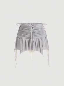 SHEIN MOD Women's Pleated Double-Layered Skirt With Ruffle Hem, Soft And Graceful