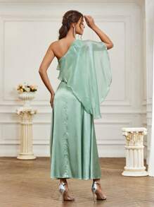 SHEIN Belle Vestido De Dama De Honor Estilo Un Hombro Con Cuello Y Cinturón Con Volantes