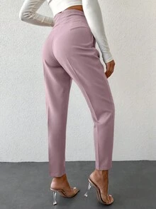 High Waist Fold Pleated Suit Pants - لون نحاسي - مشاهدة 2