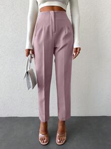 High Waist Fold Pleated Suit Pants - لون نحاسي - مشاهدة 1