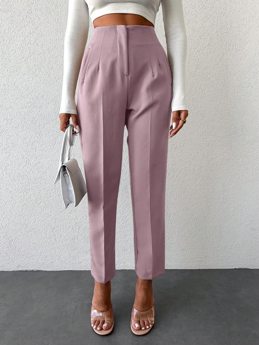 High Waist Fold Pleated Suit Pants - لون نحاسي - مشاهدة 1