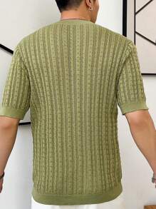 Manfinity Hypemode Men's Round Neck Hollow Out Short Sleeve Knitted Top - Mustard Yellow - View 2