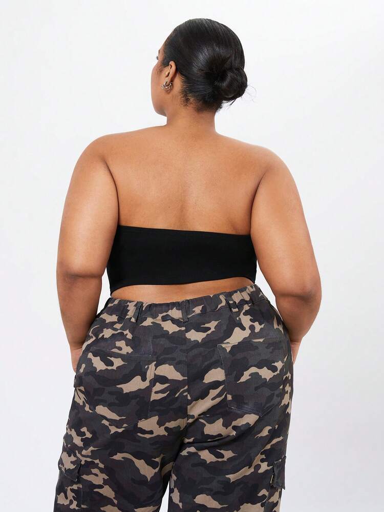 Plus Size Women's Letter Printed Strapless Top