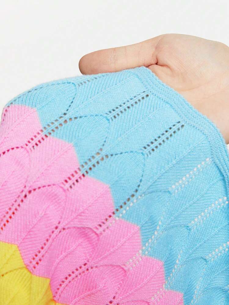 Plus Size Blue, Pink, Yellow Color Block Halter Knitted Top