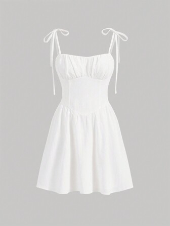 SHEIN x Marika Sila SHEIN MOD Damen Weißes A-linien Kleid Mit Schleifen Und Gürtel