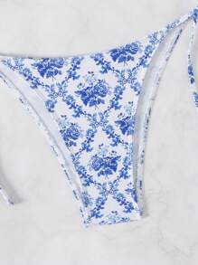 SHEIN Swim Bãi biển mùa hè 2 cái/bộ Bộ Bikini hai dây in hoa dành cho nữ - Nhiều màu - Xem 3
