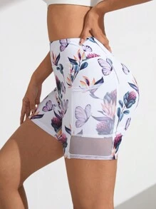 Easithlete Floral Print Sports Shorts With Phone Pocket Biker Shorts Spandex Short - White - View 5