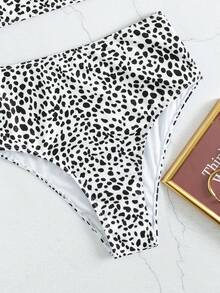 Spotted Print Two-Piece Bikini Set Summer Beach - Black and White - View 7