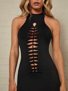 Forever 21 Hollow Out Open Back Bodycon Split Dress - Black - View 5
