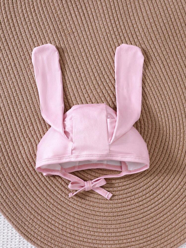 Baby Girl Simple & Cute Rabbit Printed Long Sleeve Romper, 2pcs/Set Home Clothes