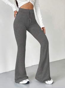 SHEIN EZwear 女性腰部帶結扣灑脫汗衫褲