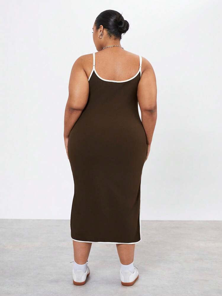 Plus Size Ladies' Color-Block Border High Split Cami Dress