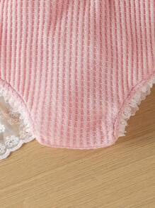 Hàng mới đến Đứa bé gái lưới ren Áo Với Tam giác Đồ lót Bộ - Hồng - Xem 4