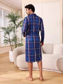 Men's Plaid Long Sleeve Homewear Robe - Multicolor - View 2