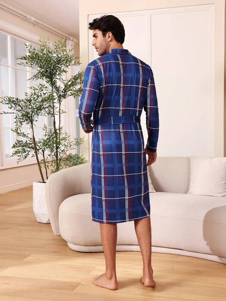 Men's Plaid Long Sleeve Homewear Robe