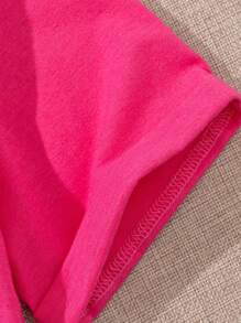 SHEIN 青少女3入組針織純色圓領扭結下擺短款休閒T恤 - 彩色 - 查看 5