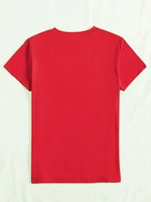 Flirla 大尺碼女款粉色愛心圓領短袖t恤,帶金箔印花 - 紅色 - 查看 2