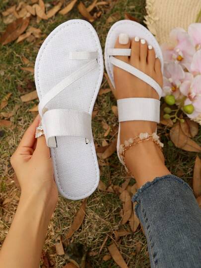 Neue Modische Flache Weiße Jeans Sandalen Für Frauen