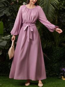 Mulvari 女性實色寬鬆休閒二件套裝 - 粉色 - 查看 1