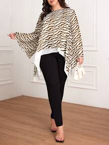 SHEIN Clasi Kích thước lớn In Vòng cổ Tay áo chuông Áo sơ mi - màu nâu - Xem 5