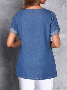 EMERY ROSE Áo denim Với Nghiêng Không nút Và - Màu xanh lam - Xem 2